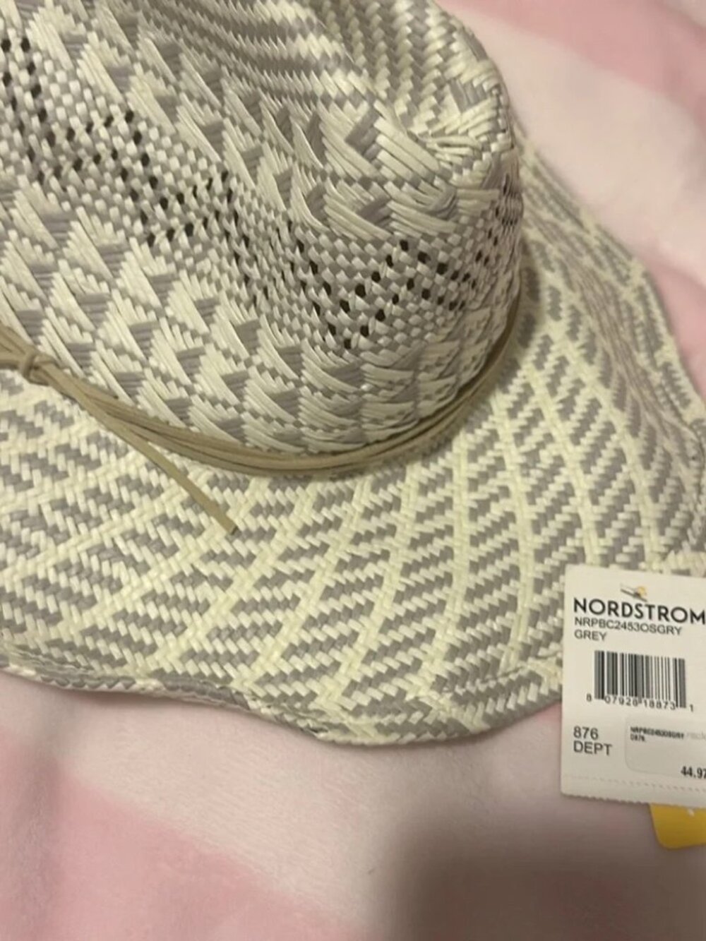 NWT‎ White & Grey Bow Beach Hat - Picture 2 of 3